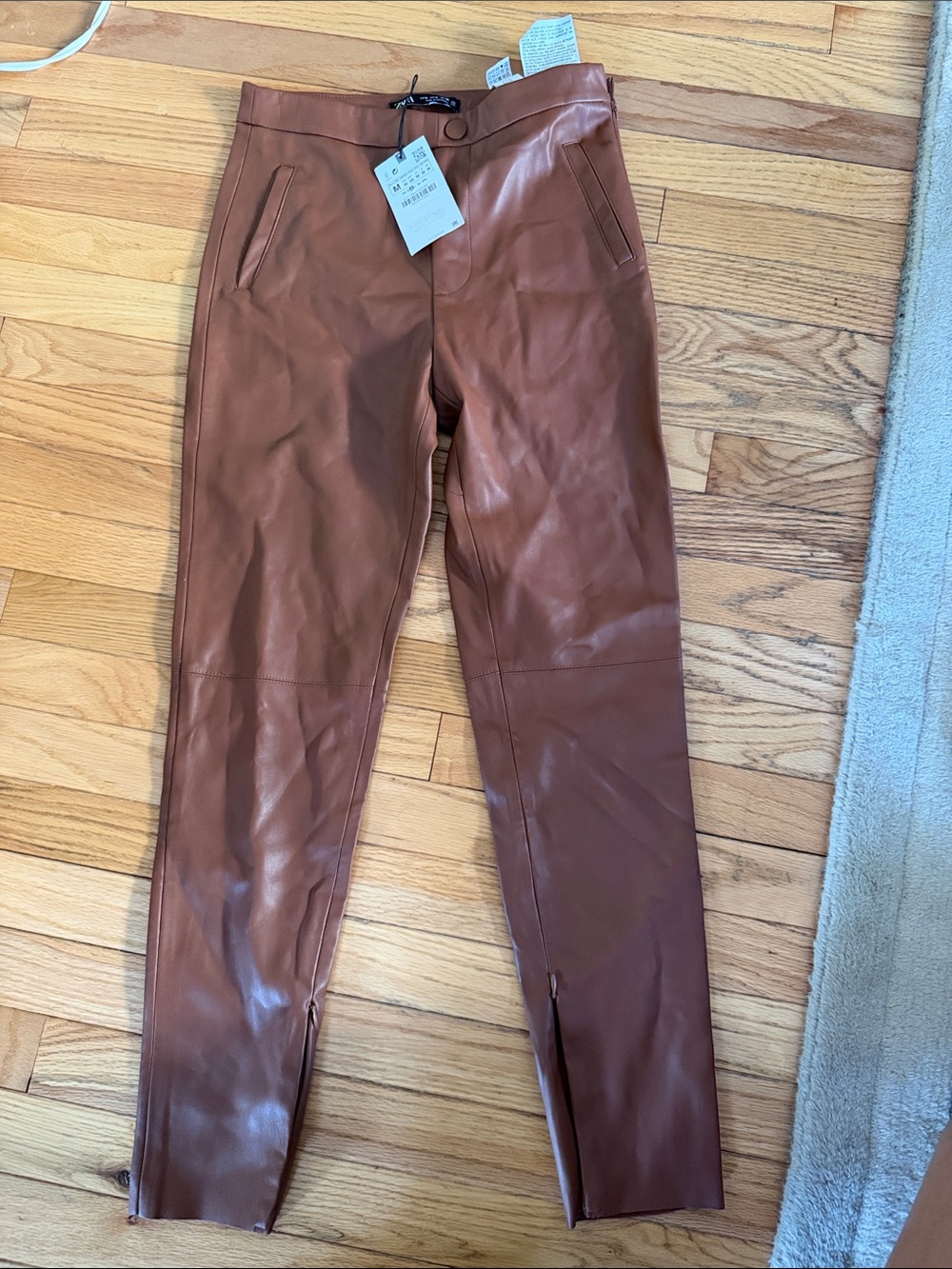 Faux Leather Pants in Cognac - Stylish Stretch Bottoms